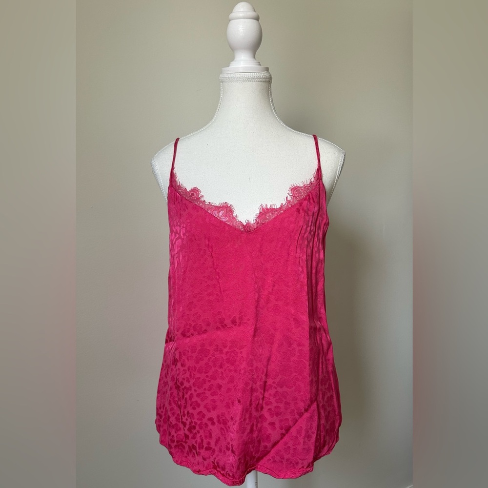 DYNAMITE Hot Pink Y2K‎ Cheetah Print Satin Strappy Lace Lined Tank Size L